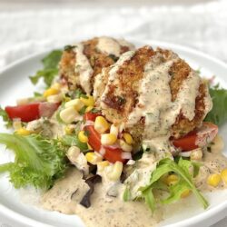 Crabcakes on Corn Salad Crabcakes on Corn Salad